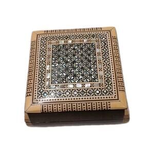 Exotic Egyptian Hand Inlaid Mother Pearl Jewelry Wood Box 3.5' Gift Storage Box